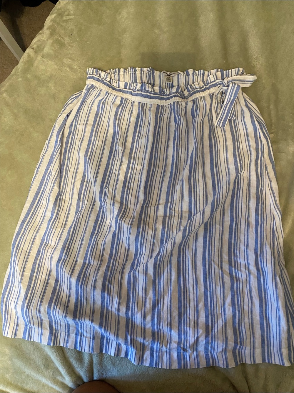 Tommy Bahama Blue and White Striped Midi Skirt with Tie Waist Linen